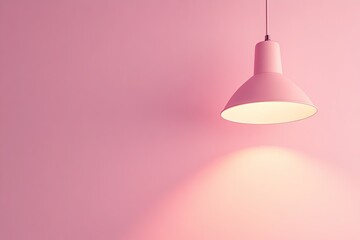 Fototapeta premium Pink Wall Minimalist Interior Design with a Single Hanging Lamp