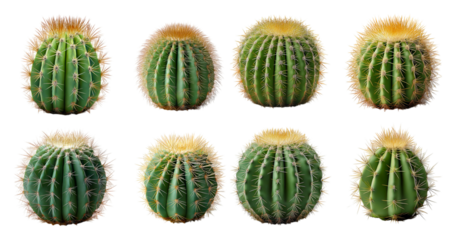 Varieties of Round Cacti Displayed on a White Background, Bundle Set Collection, Isolated on Transparent Background