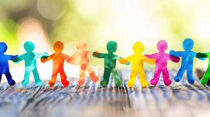 Silhouettes of diverse people walking in front of a colorful background. multicultural people holding hands together represented unity, working together, connection. Diversity and community. AIG53.