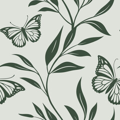 Elegant seamless pattern with muted green abstract shapes and smooth curves, seamlessly blending various shades of green to evoke a sense of tranquility and natural beauty, ideal for high-end project