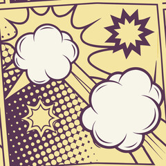 Stylish seamless pattern showcasing a pop art design with halftone dots and speech bubbles in grape purple and lemon yellow, creating a fun and sophisticated aesthetic ideal for premium stationery an