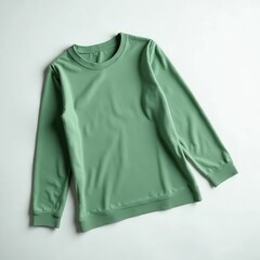 Sporty Green Long Sleeve Top for Active Living, Studio Setting, Apparel Photography, Minimalist Background, Fashion Concept