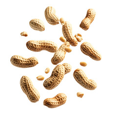 Delicious shelled peanuts falling, isolated