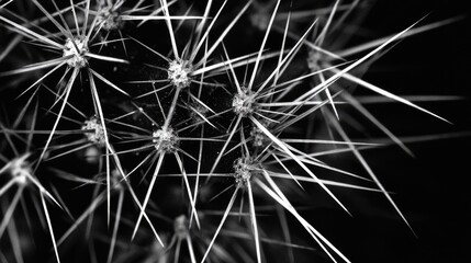 Fototapeta premium Monochromatic closeup showcasing the sharp spines of a desert cactus