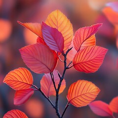 Autumn leaves glowing in forest sunlight