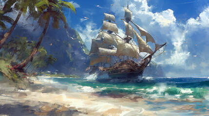 Fototapeta premium A huge sailing ship as if straight out of the page_010