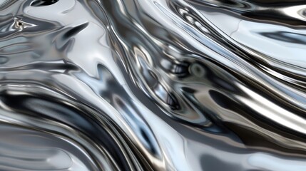 Intricate abstract metallic silver waves pattern with shimmering reflections