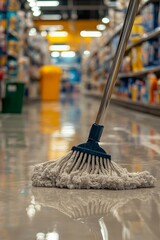 Mop cleaning the floor in a shopping mall.