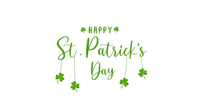 St. Patricks Day greetings in festive green cursive lettering suitable for decorations, social media posts, greeting cards, posters, and banners. Alpha channel 4k