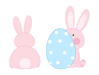 Easter characters bunnies. Cute rabbits pink color in different positions. Vector illustration on white background
