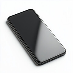 A modern black smartphone with a large edge to edge s on a white background