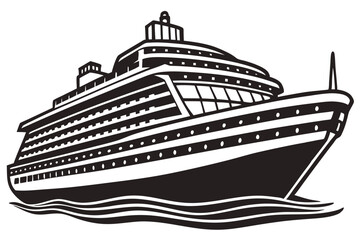 Big cruise ship clip art Flat monochrome vector illustration