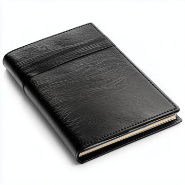 A sleek black checkbook with a subtle embossed cover