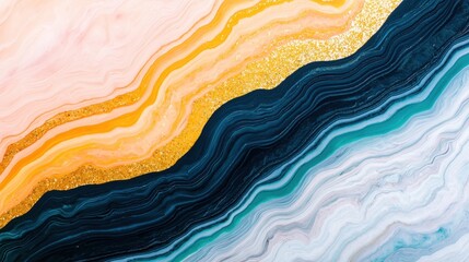 Abstract background with fluid art and glitter. Modern design with pink, orange, gold, blue, and white colors.