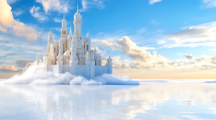 Majestic White Castle on Clouds Fantasy Fairytale Scene Dreamlike Sky