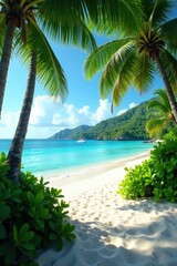 Fototapeta premium Lush vegetation, white sand Coco Island beach , paradise, lush, fauna