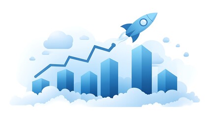 Rocket and Upward Graph Illustration, Illustration of a rocket and upward graph symbolizing growth