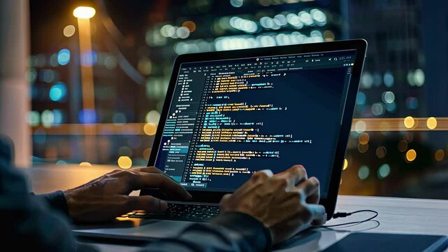 the programmer works at the computer at night