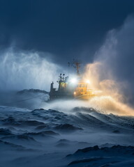 A night dredger illuminated by powerful spotlights_012
