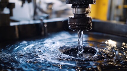 Industrial machining, coolant fluid swirling, factory setting, precision work