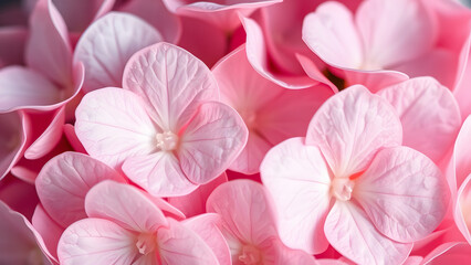 Beautiful Pink Hydrangea Flowers in Full Bloom, Soft Petals Close-Up, Nature Floral Background