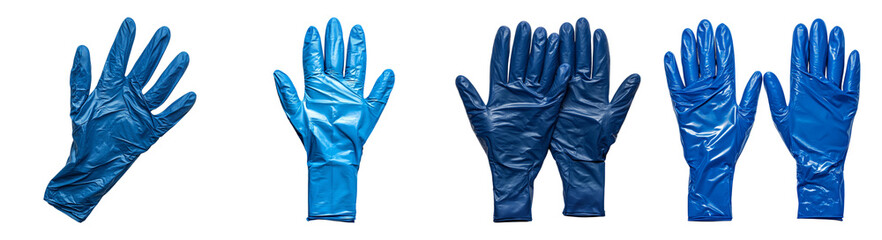 Variety of Blue Disposable Gloves for Medical and Household Use, PNG bundle collection, Isolated on Transparent Background