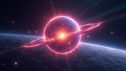 Obraz premium cosmic energy sphere zero gravity shockwaves