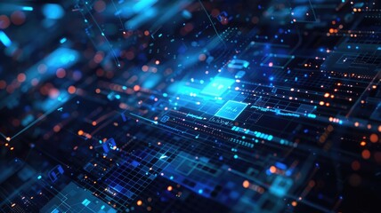 Obraz premium Abstract digital shape or line and technological cyber style particle design connect in surreal electronic shape designing. High tech scenery express mysterious pattern perfect for wallpaper. AIG53.