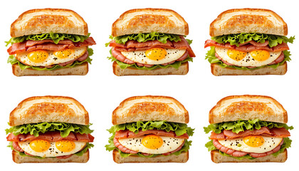 Toasted Club Sandwich Bacon, Ham, and Egg, Fresh Ingredients for Tasty Lunch png