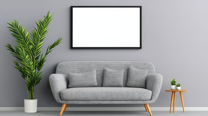 Cozy couch and a beautiful plant gracefully positioned in a relaxing space creating a warm and inviting atmosphere