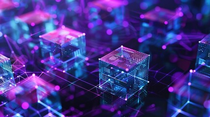 Abstract modern style geometric shapes on surface of digital cyber design express scene of cyberspace style. High tech cube of data scenery in pattern perfect for wallpaper and background. AIG53.