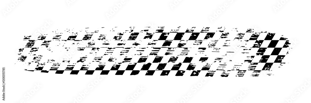 Fototapete grunge racing flag pattern with a distressed texture in black and white. tire track with diagonal ch
