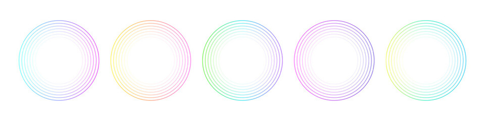Color round frames isolated on transparent background. Abstract circular rings of neon colors. Modern futuristic geometric design vector illustration set. © backup16