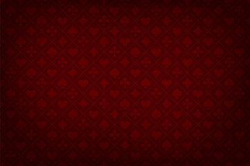 Poker red table background. Casino pattern. Realistic playing field for game blackjack. UI interface element. Vector illustration.