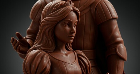 Romantic chocolate princess and knight sculpture