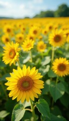 Fototapeta premium Golden sunflowers in full bloom, vibrant summer field , landscape, flora, bright