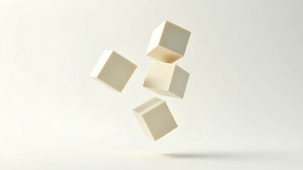 tofu cubes falling white surface minimal raw