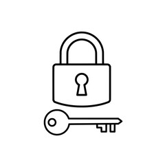 Security's Core: Simple, linear illustration featuring a padlock and key, essential symbols of safety and access, representing concepts of protection and privacy.