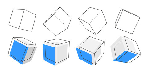 Geometric cubes . Set of abstract squares. Blocks Linear geometric drawing. Vector illustration.