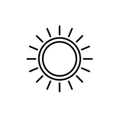 Radiant Icon: A minimalistic line art icon of a sun, radiating energy and warmth with its bright, stylized rays. Symbol of vitality, optimism, and clarity.