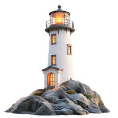 Picturesque lighthouse beacon illuminates the coastline on a rocky outcrop