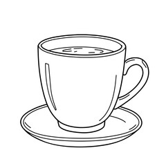 Coffee Cup in Monochrome: An elegant, monochrome illustration of a filled coffee cup sitting on a matching saucer, depicting simplicity and refreshment.