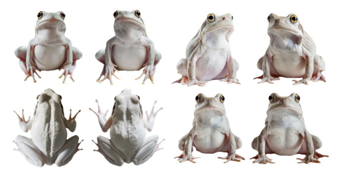 Frogs in multiple sitting positions isolated on transparent background