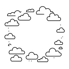 Sky Circle: A whimsical circle of fluffy clouds floats in a tranquil and minimalist outline. Capturing a sense of serenity and imaginative freedom.