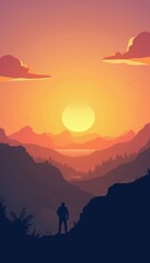 Fototapeta premium Serene sunset over mountains with golden rays, peaceful nature
