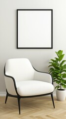 Stylish white chair accompanied by a lush green plant creating a serene and inviting interior space