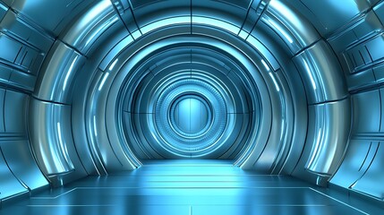 Futuristic Blue Metal Tunnel SciFi Corridor Design