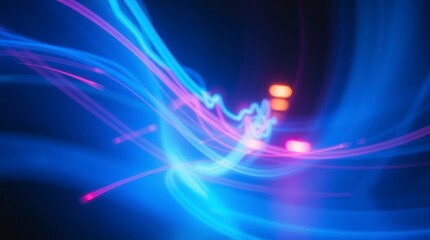 Vibrant streaks of blue and pink light create an abstract, futuristic, and dynamic background.