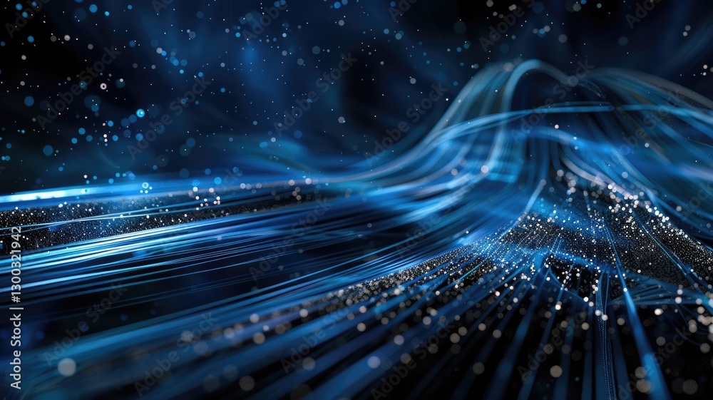 Poster abstract picture micro light sparkling particle represent data flow vivid flowing wave with high tec