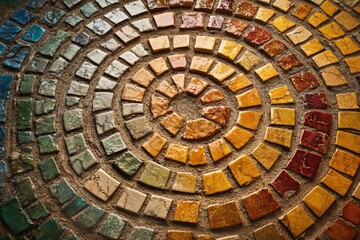Fototapeta premium Circular Mosaic Tile Pattern in Warm Earth Tones and Jewel Tones